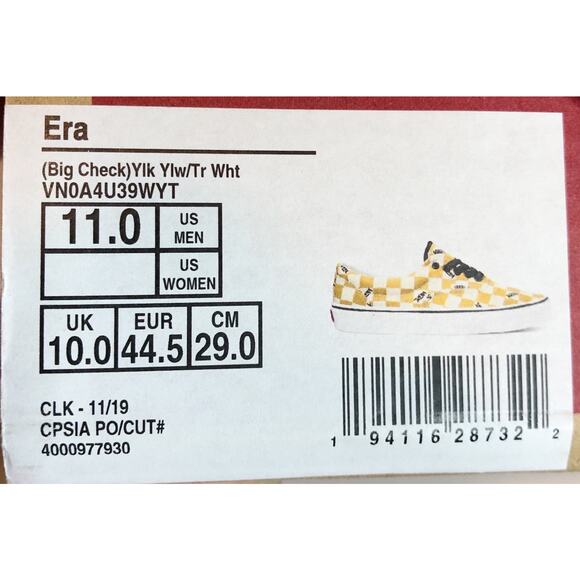NWT Vans Era Sneaker Big Check Yolk Yellow True White Mens Size 11 VN0A4U39WYT - Picture 7 of 7